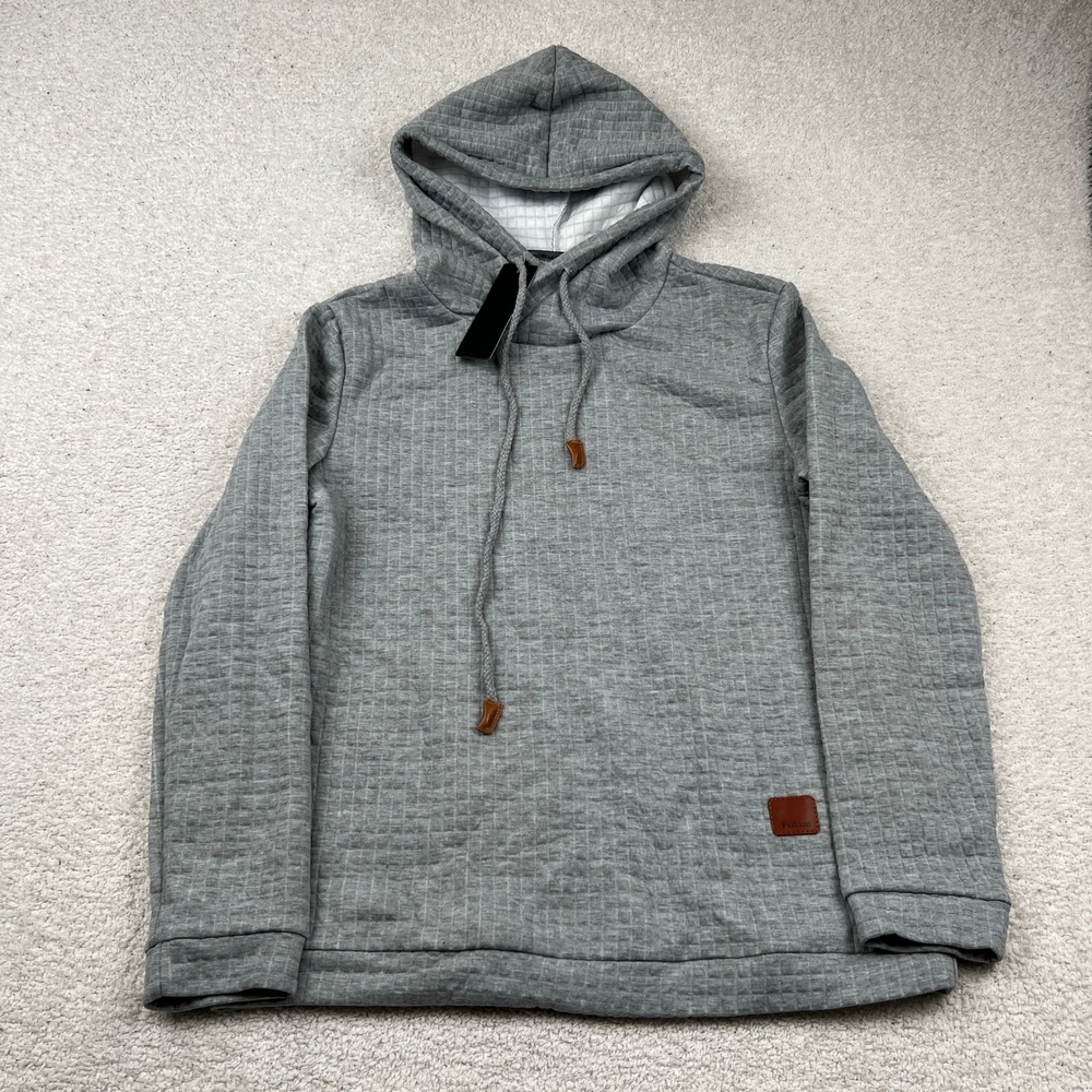 Incerun Womens Grey Quilted Pullover Hoodie Crossover High Neck Sweatshirt Small